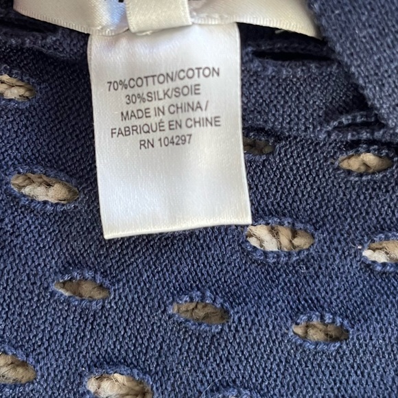 Milly Navy Pointelle Hole Silk Cardigan - Picture 10 of 12